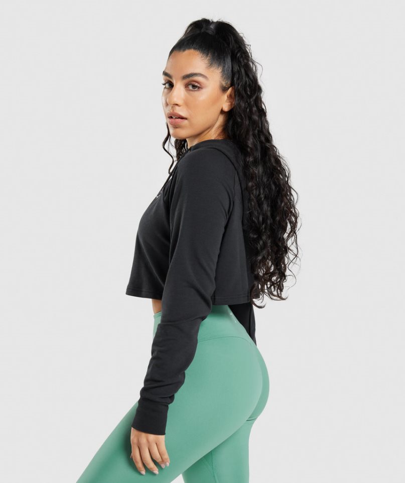 Women's Gymshark Training Cropped Hoodie Black | CA N076DA